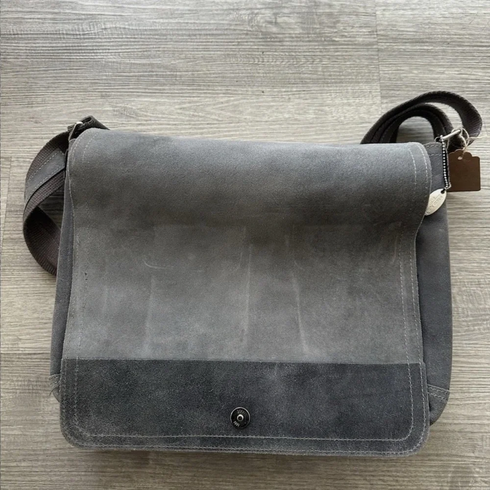 David King & Co. North South Laptop Messenger bag Dark Grey Suede Leather Men's